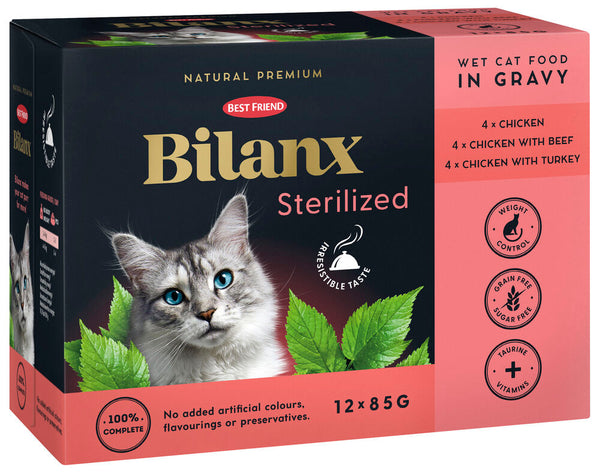 Best Friend Bilanx Sterilized chicken, beef & turkey selection in gravy 12x85 g