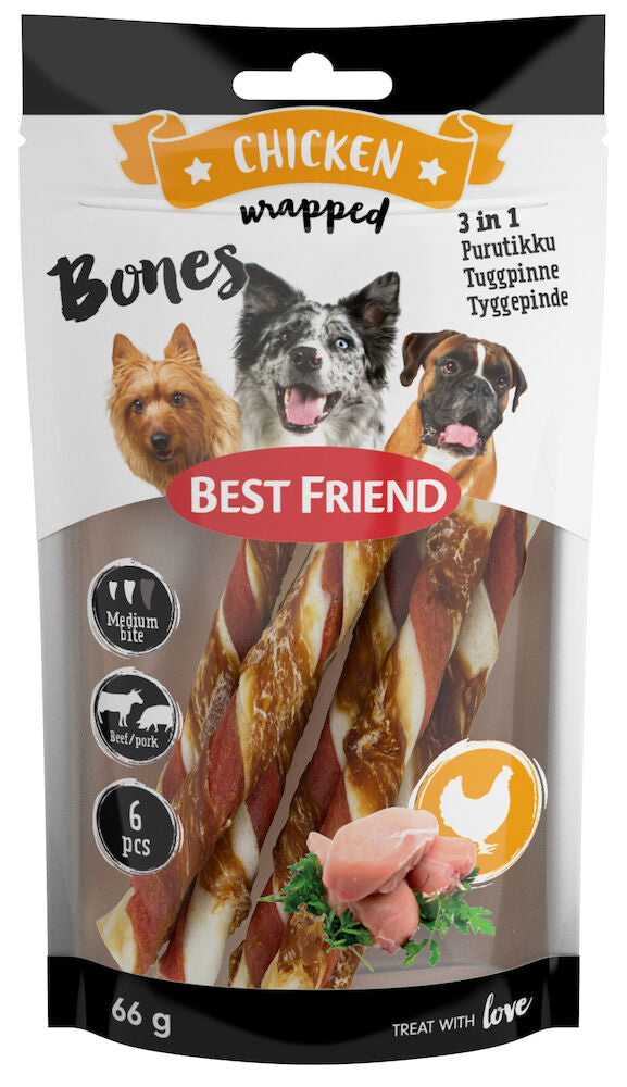 Best Friend Bones 3in1 oxe och gris tuggpinne med kycklingfilé