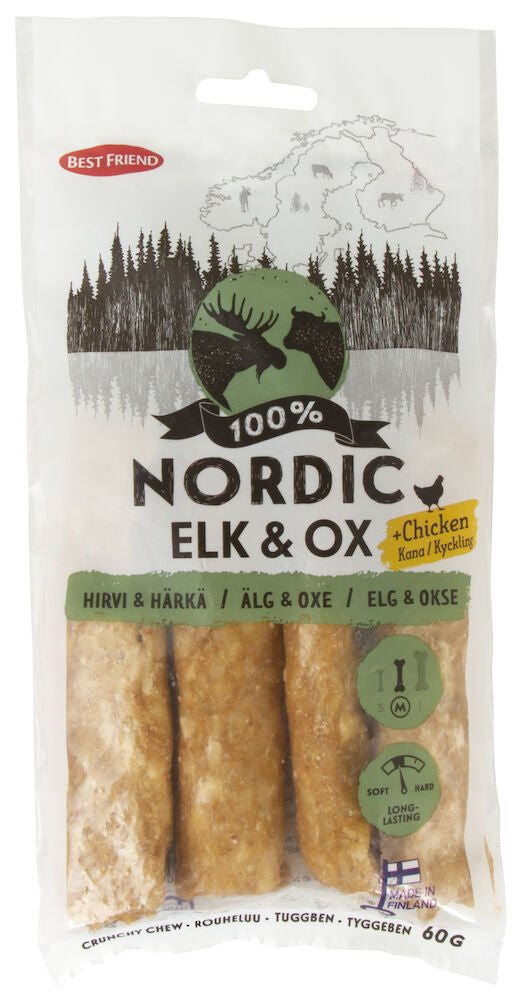 Best Friend Nordic Älg & Oxe + Kyckling krispig tuggben 4 st. 60 g