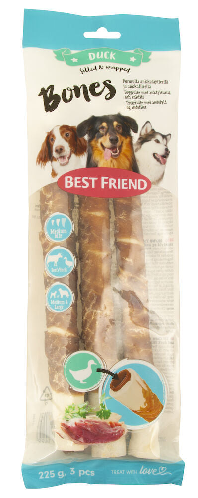 Best Friend Bones chew roll with duck filling and duck fillet 25 cm 3 pcs. 225 g
